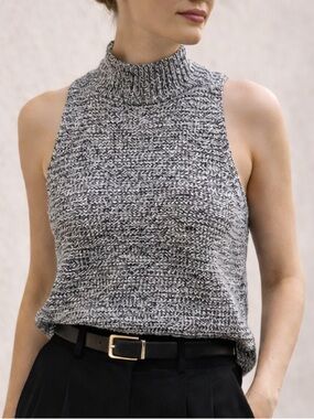 Madewell Cutaway Mock Neck Tank Marled Knit Minimalist Modern M